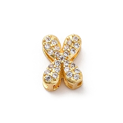 Letter X Латунные микро проложить кубического циркония бусы, долговечный, стойки покрытие, без кадмия и без свинца, Письмо X, реальный 18 k позолоченный, 9.5x7x4.5 мм, отверстие : 1.8 мм