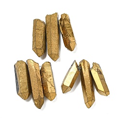 (932FM) Темно-синий аква-матовый с подкладкой Гальванизированный натуральный кристалл кварца, самородки, Топ пробуренной, темно-золотистые, 21~43x5~13 мм, отверстие : 1 мм, 3 шт / комплект