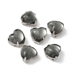 Gray Heart Sew On Rhinestones, Smooth Face Taiwan Acrylic Rhinestone, Multi-Strand Links, with Platinum Tone Brass Prong Settings, Gray, 10x10x7mm, Hole: 1mm