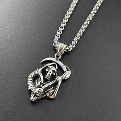 Стально-синий Панк-череп, коса, смерть, жнец 304 кулон из нержавеющей стали, модные мужские украшения в стиле хип-хоп, стальной синий
