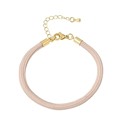 Blanched Almond Braided Round Polyester Cord Bracelet Makings, with Brass Findings and 202 Stainless Steel Lobster Claw Clasps, Golden, Blanched Almond, 7.28 inch(18.5cm)