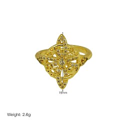 Rond Plat Bagues ouvertes en laiton micro pavé de zircones cubiques transparentes, or, plat rond, 15~20mm