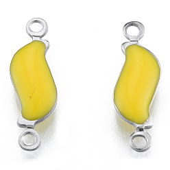 Yellow 304 Stainless Steel Enamel Connector Charms, Stainless Steel Color, Leaf, Yellow, 16x5x2mm, Hole: 1.2mm