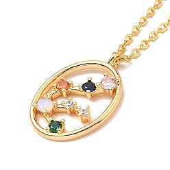 Aquarius Colorful Cubic Zirconia Constellation Pendant Necklace, Golden 304 Stainless Steel Jewelry for Women, Aquarius, 15.75 inch(40cm)