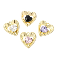 Golden Alloy Pendants, Glass with Heart Charms, Golden, 20x18.5x5mm, Hole: 1.6mm
