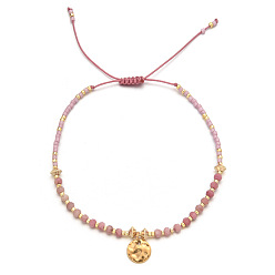 Лепидолит Браслет из бисера из натурального лепидолита, регулируемый браслет с плоскими круглыми подвесками