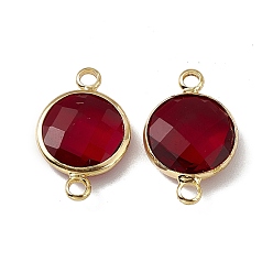 Garnet Transparent K9 Glass Connector Charms, with Light Gold Plated Brass Findings, Faceted, Flat Round Links, Garnet, 19.5x12.5x4.5mm, Hole: 2mm