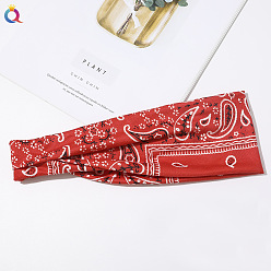 Hairband style - Cashew nut hairband - Red Q53 Printed Wide Headband Yoga Sweatband Athletic Hair Band for Women