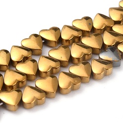 Golden Plated Non-magnetic Synthetic Hematite Beads Strands, Galvanic Plating(Color Retention for 1 Year), Heart, Golden Plated, 6x6x3mm, Hole: 1mm, about 76pcs/strand, 15.94 inch(40.5cm)