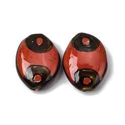 Красный Фарфоровые бусины ручной работы, пастельный фарфор, овальные, красные, 22~24.5x17~18x7.5~8 мм, отверстие : 1.6~1.8 мм