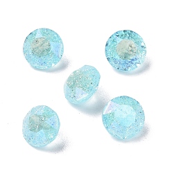 Aquamarine Crackle Moonlight Style Glass Rhinestone Cabochons, Pointed Back, Diamond, Aquamarine, 6.2x4.2mm