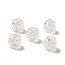 White UV Plating Rainbow Iridescent Crackle Acrylic Beads, Column, White, 14x15mm, Hole: 3.2mm