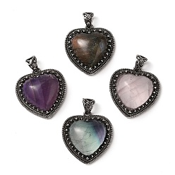 Mixed Stone Natural Mixed Stone Pendants, Heart Charms, with Rack Plating Antique Silver Tone Brass Findings, Cadmium Free & Lead Free, 28.5x27x9mm, Hole: 7x5mm
