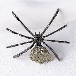 Pyrite Natural Pyrite & Alloy Spider Display Decorations, Halloween Ornaments Mineral Specimens, 45x55mm