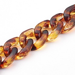 Gold Opaque Acrylic Twisted Chain, Curb Chain, Quick Link Chains, Unwelded, Gold, 13.5x10x2.5mm, 39.37 inch(1m)/strand