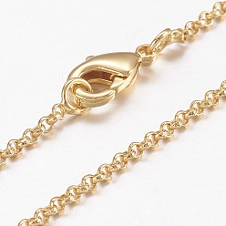 Real 18K Gold Plated Brass Chain Necklaces, Cross/Rolo Chain, with Lobster Claw Clasps, Real 18K Gold Plated, 17.4 inch(44.3cm), 1.5mm