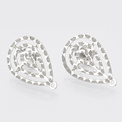 Stainless Steel Color 304 Stainless Steel Stud Earring Findings, with Loop, Teardrop, Stainless Steel Color, 22.5x14mm, Hole: 1mm, pin: 0.7mm.