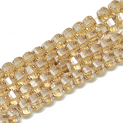 Pale Goldenrod Electroplate Glass Beads Strands, Rainbow Plated, Faceted, Round, Pale Goldenrod, 6x5x5mm, Hole: 1mm, about 95~96pcs/strand, 17.20 inch(43.7cm)