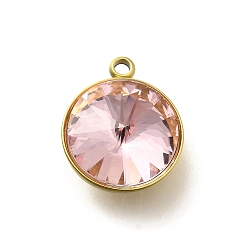 Свет Аметист 304 подвески из нержавеющей стали, со стразами, реальный 18 k позолоченный, ионное покрытие (ip), плоско-круглые, светлый аметист, 16.5x13.5x7.5 мм, отверстие : 1.6 мм