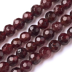Garnet Natural Garnet Beads Strands, Faceted, Round, 4mm, Hole: 1mm, about 91pcs/strand, 15 inch(38.5cm)