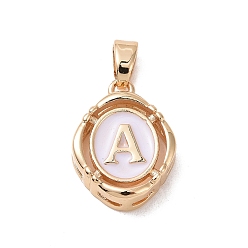 Letter A 304 Stainless Steel Enamel Pendants, Oval with Letter, Golden, White, Letter.A, 15.5x11.5x4mm, Hole: 4.5x2.5mm