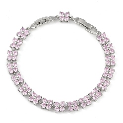 Бледно-Розовый Благородные идеи подарков для леди платиновый тон латунь микро паве кубический цирконий cz цветок звено цепи браслеты, с группы часы застежками, розовый жемчуг, 170x7x5 мм