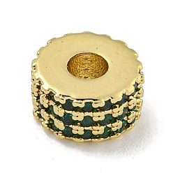 Зеленый Обшивка стойки латунь с циркониевыми бусинами, долговечный, без свинца и без кадмия, плоско-круглые, реальный 18 k позолоченный, зелёные, 8x4.5 мм, отверстие : 2.5 мм