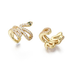 Real 18K Gold Plated Brass Micro Pave Cubic Zirconia Cuff Earrings, Snake, Nickel Free, Real 18K Gold Plated, 15.5x9mm