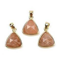 Солнечный Камень Подвески из натурального солнечного камня, с фурнитурой латунной золотого тона, треугольные, граненые, 14x11.5x4.5 мм, отверстие : 2.5x3.5 мм