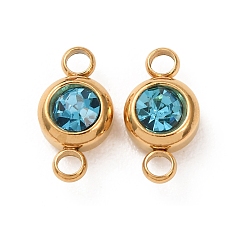 Индиколит 304 стразы и соединители из нержавеющей стали, плоско-круглые, золотые, ионное покрытие (ip), Indicolite, 12x6.5x4 мм, отверстие : 2 мм