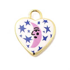 Луна Латунные подвески с принтом, сердце прелести, долговечный, реальный 18 k позолоченный, луна, 19x16x3 мм, отверстие : 3x3 мм