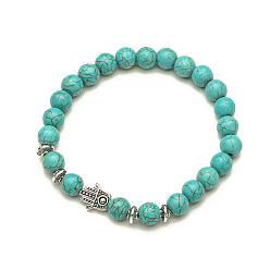 palm Turquoise Beaded Bracelet Set with Cross Pendant - Vintage Natural Stone Jewelry