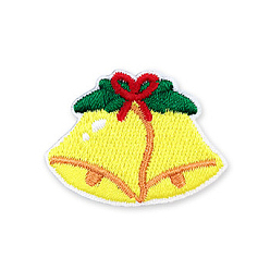 Yellow Christmas Theme Computerized Embroidery Polyester Self-Adhesive/Sew on Patches, Costume Accessories, Appliques, Christmas Bell, Yellow, 27x34mm