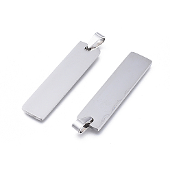 Stainless Steel Color 304 Stainless Steel Pendants, Stamping Blank Tag, Rectangle, Stainless Steel Color, 41x10x1.4mm, Hole: 4x7mm