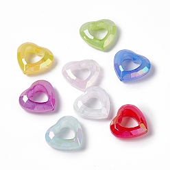 Mixed Color UV Plating Rainbow Iridescent Acrylic Bead Frames, Faceted Heart, Mixed Color, 24x26x9mm, Hole: 1.5mm, Inner Diameter: 13x13mm