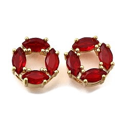 Красный Латунные микро проложить кубического циркония бусы, цветок, реальный 18 k позолоченный, красные, 10x5.5 мм, отверстие : 1.8 мм