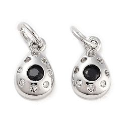 Черный Латунные микро проложить кубического циркония прелести, с целью перехода в кольце, слеза, платина, чёрные, 10.5x6x2.5 мм, отверстие : 3 мм