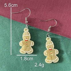 Gingerbread Man Рождественские акриловые серьги-подвески, платина, Колобок, 56x18 мм