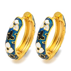 чирок Латунные серьги обруча, с цветочной эмалью, без кадмия и без свинца, долговечный, реальный 18 k позолоченный, зелено-синие, 19x4.5 мм