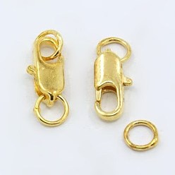 Golden Brass Lobster Claw Clasps, Cadmium Free & Nickel Free & Lead Free, Golden, 16x6mm, Hole: 2.5mm