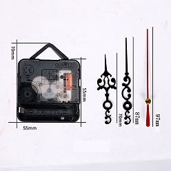 Black Plastic Long Shaft Clock Movement Mechanism, with Aluminum Pointer, Black, 70x55x35mm, 6pcs/set