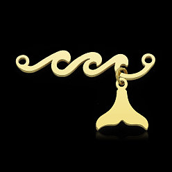 Real 18K Gold Plated 201 Stainless Steel Connector Charms, Fish Tail, Real 18K Gold Plated, 28x5x1mm, Hole: 1.5mm