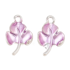 Purple Alloy with Enamel Pendants, Leaf Charms, Long-Lasting Plated, Rack Plating, Silver, Purple, 17.5x11.5x4.5mm, Hole: 1.8mm