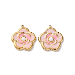Pink Крашеные натуральный белый нефрит подвески, 304 подвески-цветы из нержавеющей стали с эмалью, реальный 18 k позолоченный, вакуумное покрытие pvd, розовые, 24.5x21.5x3.5 мм, отверстие : 1.4 мм