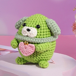 Green DIY Dog Knitting Kits for Beginners, including Stuffing Cotton, Crochet Hook, Stitch Marker, Craft Eye & Nose, Cored Cotton Thread, Plastic Needle, Hot Melt Glue Stick, Instruction, Green, 11x9x12cm