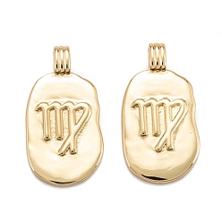 Virgo Brass Pendants, Long-Lasting Plated, Oval with Constellation, Real 18K Gold Plated, Virgo, 24x12.5x2mm, Hole: 3.5x1.5mm