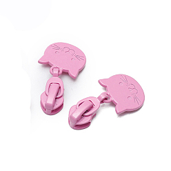 Perlas de Color Rosa Cabeza de cremallera de aleación pintada con spray en forma de gato, reemplazo del tirón de la cremallera, deslizadores de cremallera para monederos bolsas de equipaje, rosa perla, 3.336x1.342 cm