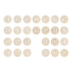 Letter A~Z 260pcs 26 Styles Unfinished Natural Poplar Wood Links Connectors, Laser Cut, Flat Round with Letter, with Jute Cord, for Jewelry Making, Letter A~Z, Poplar Wood Links Connectors: 260Pcs/Bag