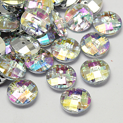 Colorful Taiwan Acrylic Rhinestone Buttons, Faceted, 2-Hole, Disc, Colorful, 13x4.5mm, Hole: 1mm