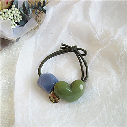 Love Green Macaron-colored jelly love geometric bead hairband - high elasticity, rubber band, head accessory.